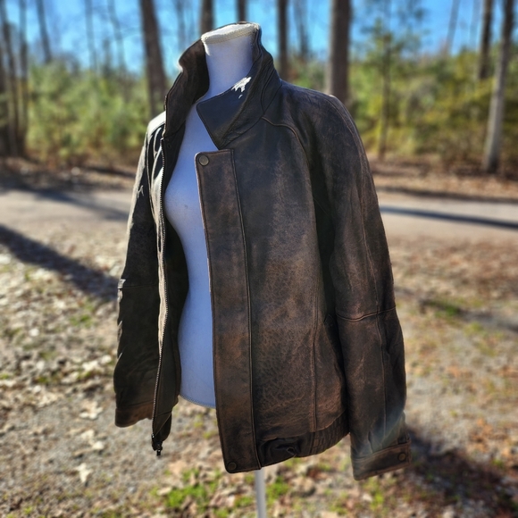 Vintage J.Park Original Distressed Leather Bomber Jacket - Picture 2 of 12